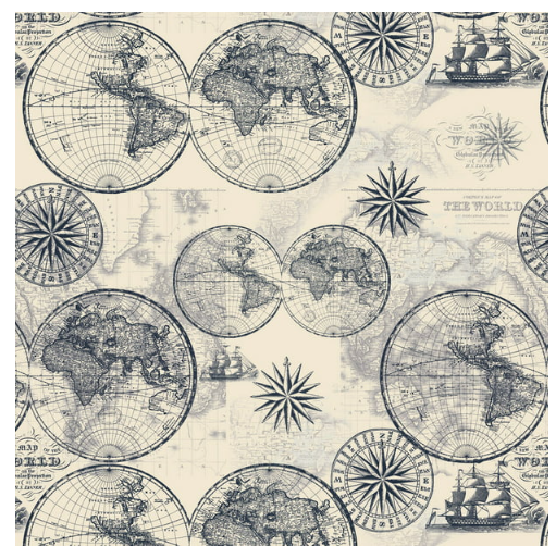 David Textiles 1 Yard Precut - OCEAN MAPS Cream Print 100% Cotton Quilt Fabric