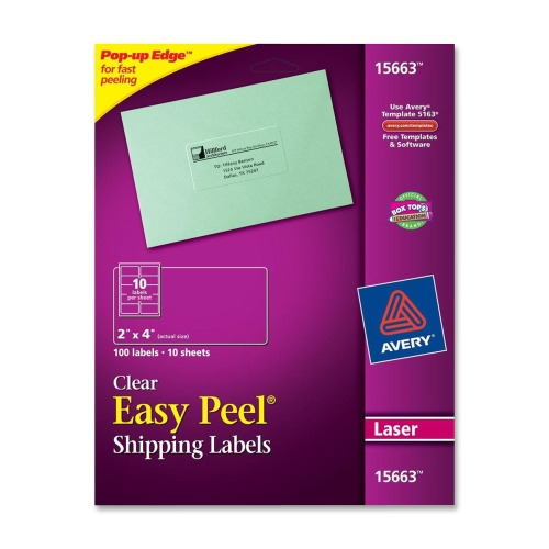 Avery® Clear Shipping Labels, Sure Feed, 2" x 4" , 100 Labels (15663)