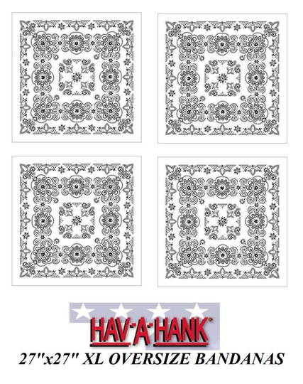 4 Hav-A-Hank XL BIG OVER SIZE WHITE PAISLEY 27"BANDANA Head Wrap Face Mask Scarf