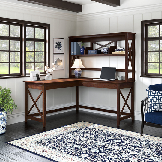 Key West Bing Cherry 60 Inch L Shaped Desk with Hutch