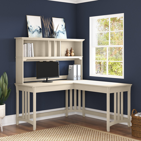 Salinas Antique White L Shaped Desk With Hutch