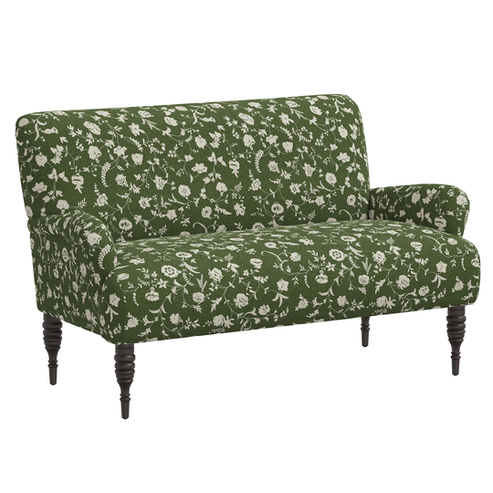 Sammie Olive Green Floral Rounded Arm Settee