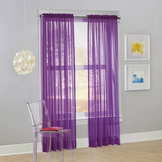 Calypso Voile Rod Pocket Sheer Curtain Panel - No. 918 84" L x 59" W PURPLE