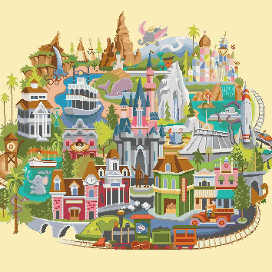 counted cross stitch pattern Disneyland map needlepoint 354x312 stitches BN1250