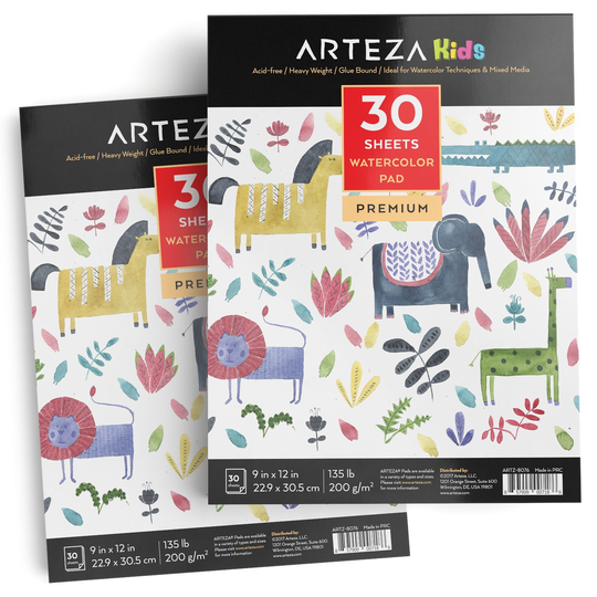9X12 Kids Watercolor Pad, 2 Pack 60 Sheets (135Lb/200Gsm), Glue Bound Watercolor