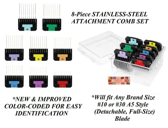 ANDIS Blade Attachment STAINLESS STEEL GUIDE COMB SET FIT Wahl KM10,KM5 Clipper