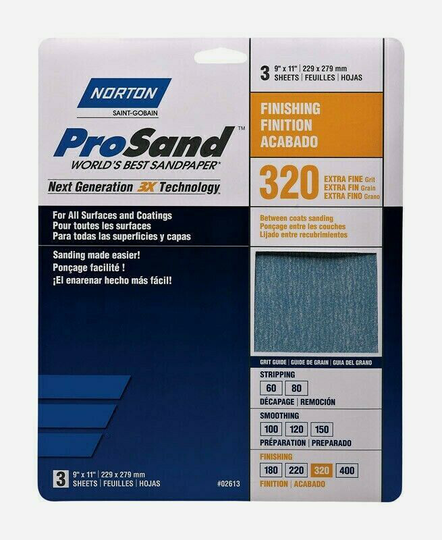Norton ProSand SANDPAPER SHEETS 3 ct Finishing 320 Grit Fine All Surfaces 02613