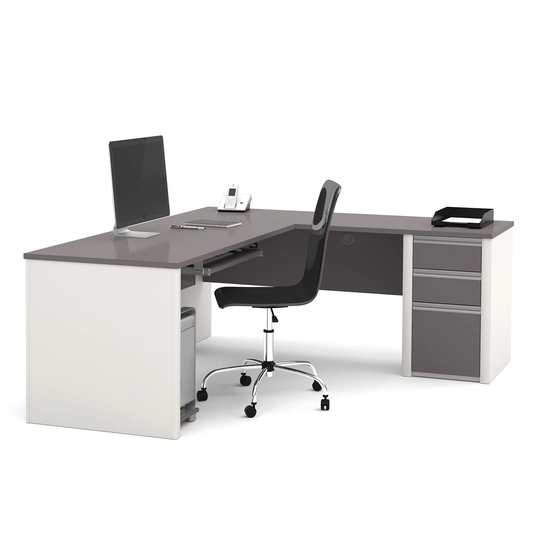 Bestar OfficePro 93000 L-Shaped Desk, Slate/Sandstone