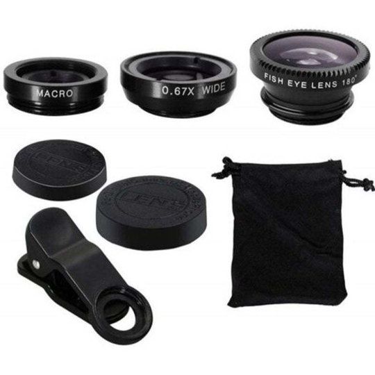 3 In1 Fish Eye Wide Angle Macro Camera Clip-On Lens For Universal Cell Phone- Bl