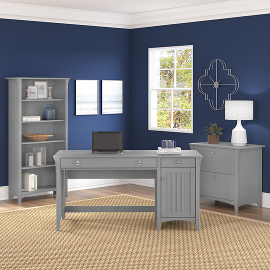 Salinas Cape Cod Gray Desk with Bookcase and Filing Cabinet
