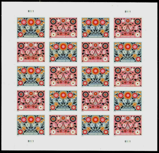 Love & Wedding GENUINE Sheet of 20 USPS Forever Stamps Scott 5661a