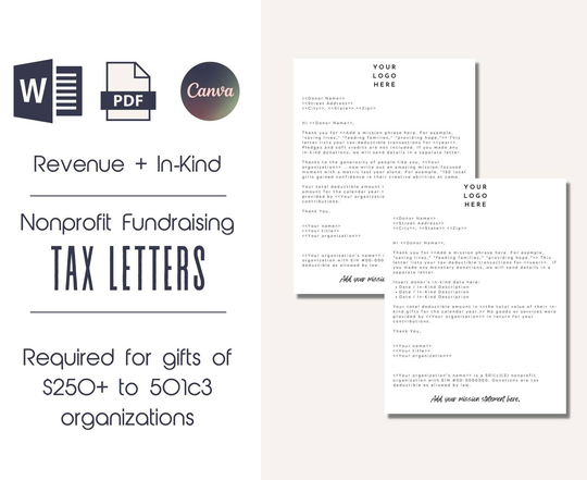 Tax Receipt Template | In-Kind Donation Receipt | Financial Donation Receipt | D