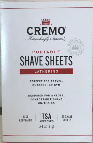 NIB CREMO 2 Box Lot Portable Shave Sheets Lathering .74 Oz 30 Individual Sheets