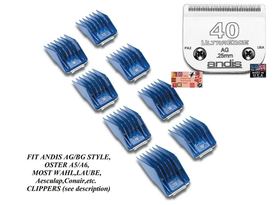 ANDIS 8 Guide CLIP ON COMB&ULTRAEDGE 40 BLADE Fit Oster A5 A6,Wahl KM Clippers