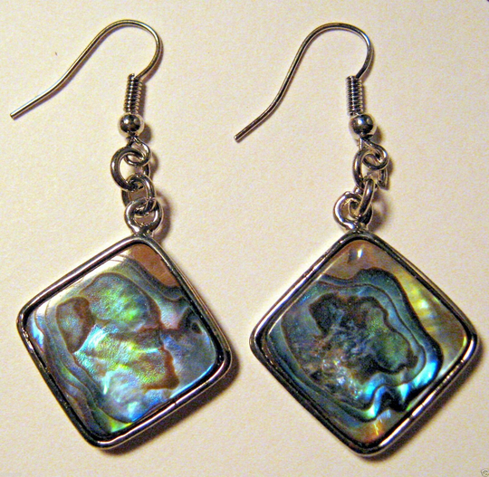 Paua abalone shell drop earrings 2 "iridescent green blue light brown