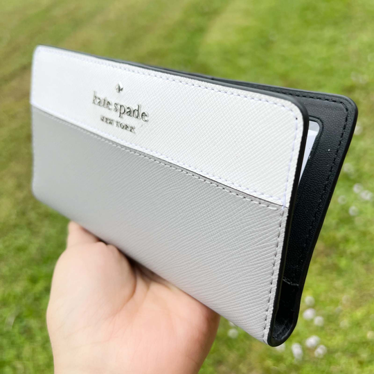 Kate Spade Staci Colorblock Large Slim Bifold Wallet in Nimbus Grey White Multi