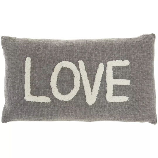 Mina Victory Life Styles Tufted Word Lumbar" Love "Throw Pillow -Grey