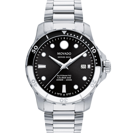 Movado Series 800 Automatic Black Dial Stainless Steel Bracelet Watch, 42mm
