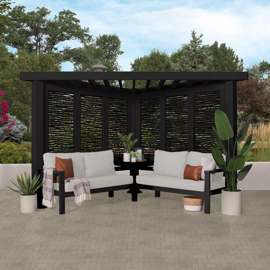 Backyard Discovery Glendale Modern Steel Cabana Pergola with Conversation Seating (Cast Pumice) Assembled