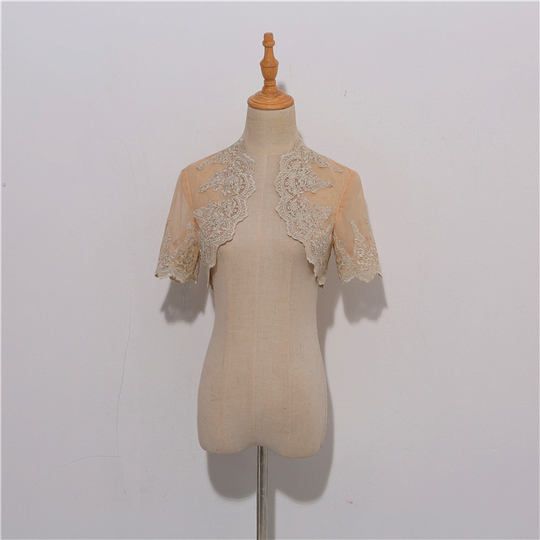 Champagne Gold Lace Wedding Shrugs Boleros Short Sleeve Wedding Guest Cover Ups