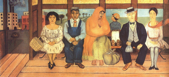 FRIDA KAHLO L'Autobus 17.75 x 38.5 Poster 2004 Folk Art Multicolor, Brown, Blue