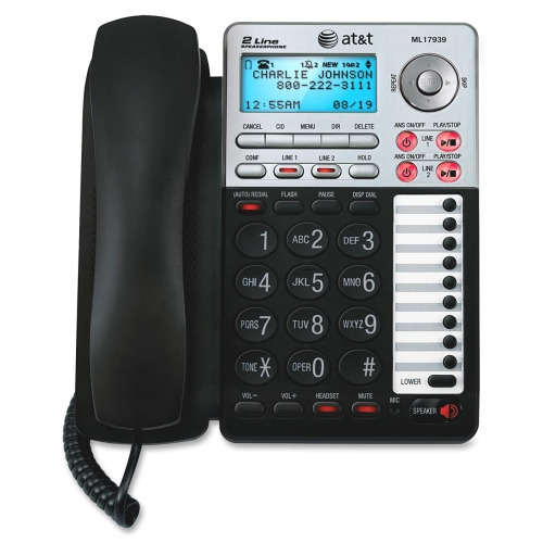 AT&T ML17939 2-Line Corded Office Phone System with Answering Machine and Caller ID/Call Waiting, Black