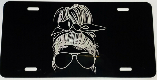 Messy Bun Woman Diamond Etched Engraved License Plate Vanity Car Tag Great Gift!