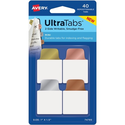 Avery® Mini Ultra Tabs(R), 1" x 1.5" , 40 Mini Tabs, Assorted Metallic