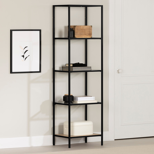 City Life Black 4-Shelf Narrow Bookcase