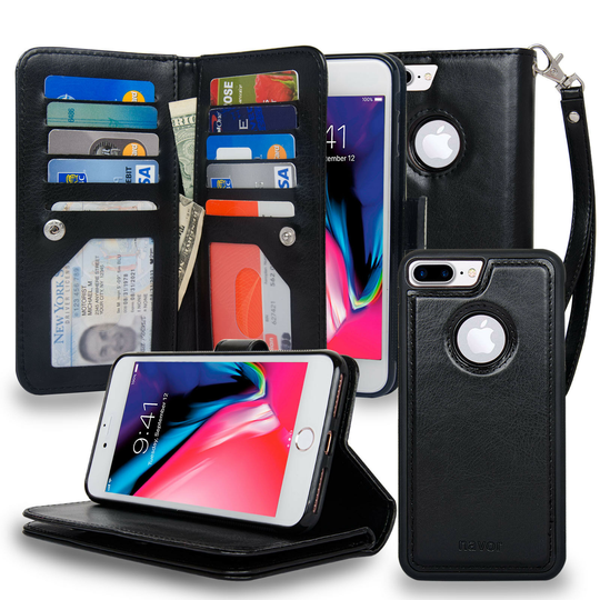 Navor iPhone 8 Plus Case Magnetic Detachable Wallet Case [RFID Protection]