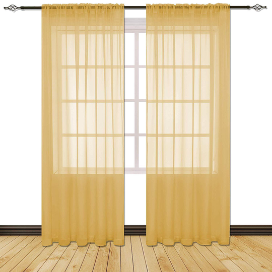 SET OF 2 SHEER VOILE CURTAINS 84" LONG GOLD