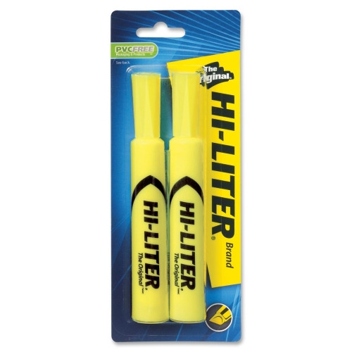 Avery® Desk-Style Highlighters, SmearSafe(R), Chisel Tip, 2 Yellow Highlighters (24081)