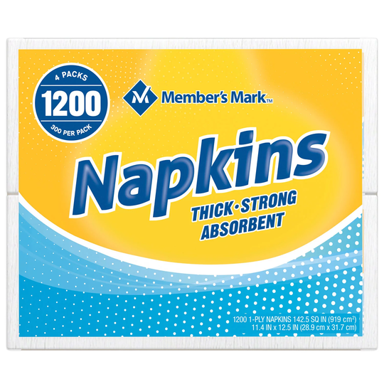 Member's Mark 1-Ply Everyday White Napkins, 11.4" x 12.5" (4 pk, 300 ct. per pack)