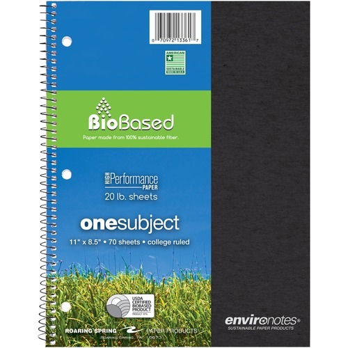 Roaring Spring Environotes College Ruled 1 Subject Recycled Spiral Notebook, 11" x 8.5" 70 Sheets, Assorted Earthtone Covers