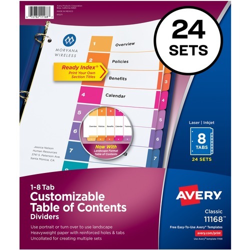 Avery Ready Index 8 Tab Dividers, Customizable TOC, 24 Sets (11168)