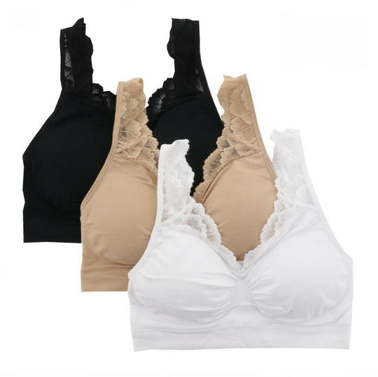 Rhonda Shear 3Pc Ahh Bra Lace Neckline BLACK WHITE BEIGE M NEW 711-508