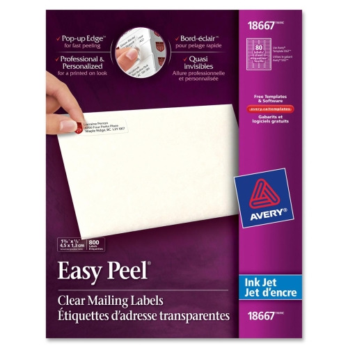 Avery® Return Address Labels, 1/2" x 1-3/4" , 800 Clear Labels (18667)