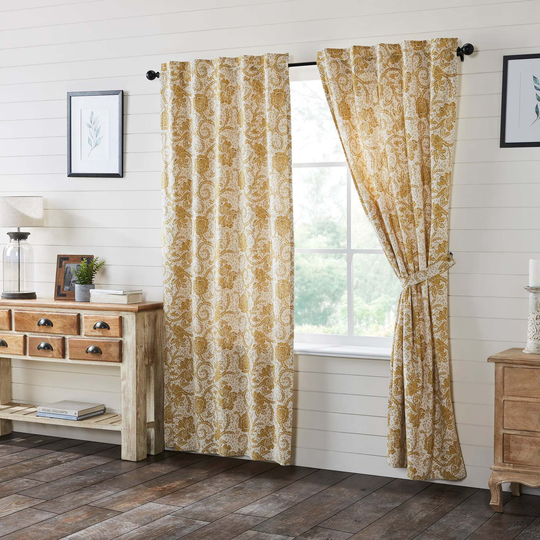 Dorset Gold Floral Panel Set of 2 84x40 Window Curtains