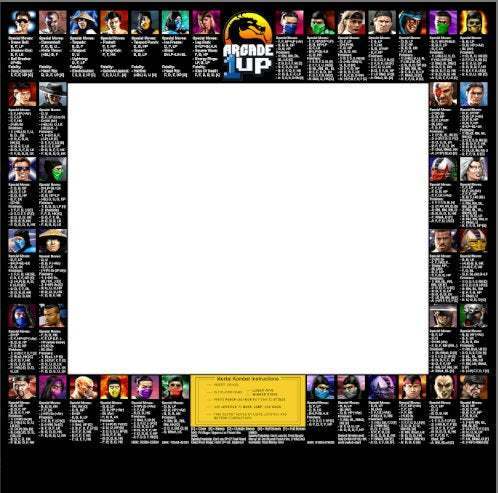 Arcade1up Standard Legacy Mortal Kombat MK Move List Combo Bezel Art Graphic