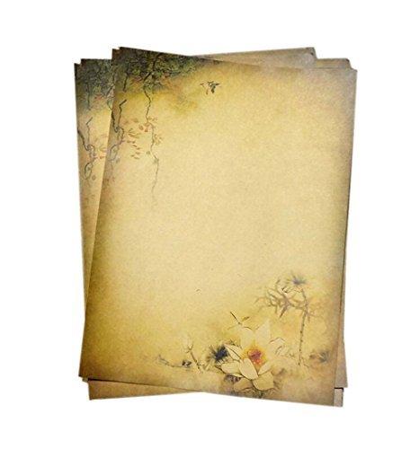16Pcs Retro Lotus Kraft Paper Stationery Calligraphy Writing Papers