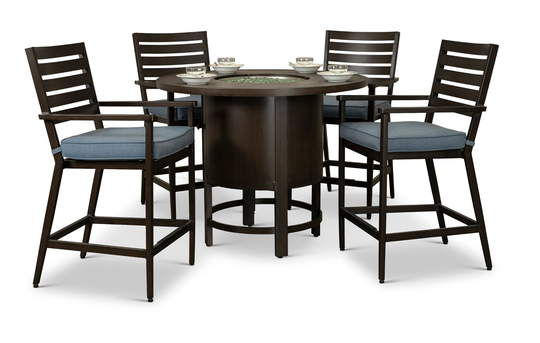 Adeline 5 Piece Dining and Fire Pit Patio Set