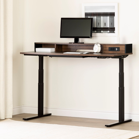 Majyta Dark Brown and Black Adjustable Height Standing Desk with.