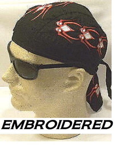 SPIDERS Flame Tribal EMBROIDERED FITTED BANDANA w/TIES Doo Do Rag Skull Cap Wrap