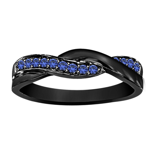 Blue Sapphire 925 Sterling Silver Black Rhodium Plated Infinity Style Band Ring