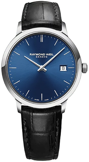 Raymond Weil Toccata Classic Quartz Blue Dial Black Leather Strap Watch, 39mm