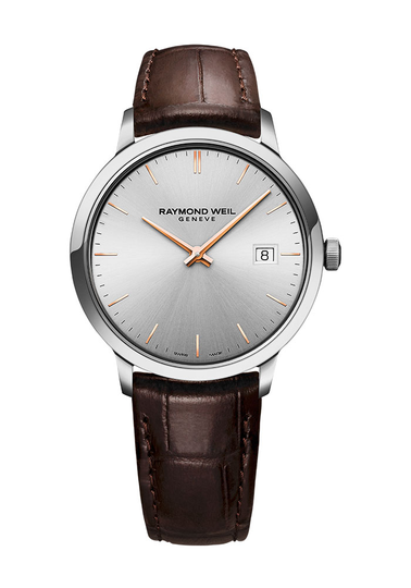 Raymond Weil Toccata Quartz Silver Dial Brown Leather Strap Watch, 39mm