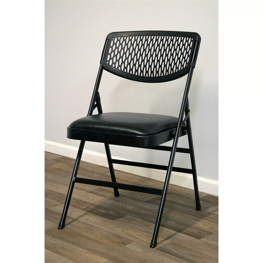 COSCO Commercial Padded Seat Folding Chair with Mesh Back, Black, 4-pack