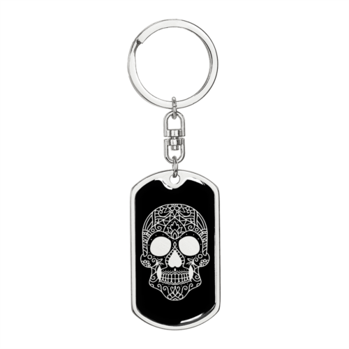 Calavera Mexican Sugar Skull 22 Keychain Stainless Steel or 18k Gold Dog Tag Key