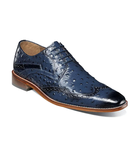 Stacy Adams Gennaro Wingtip Oxford Ostrich Print Leather Blue 25537-400