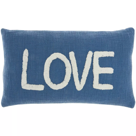 Mina Victory Life Styles Tufted Word Lumbar "Love" Throw Pillow -Blue